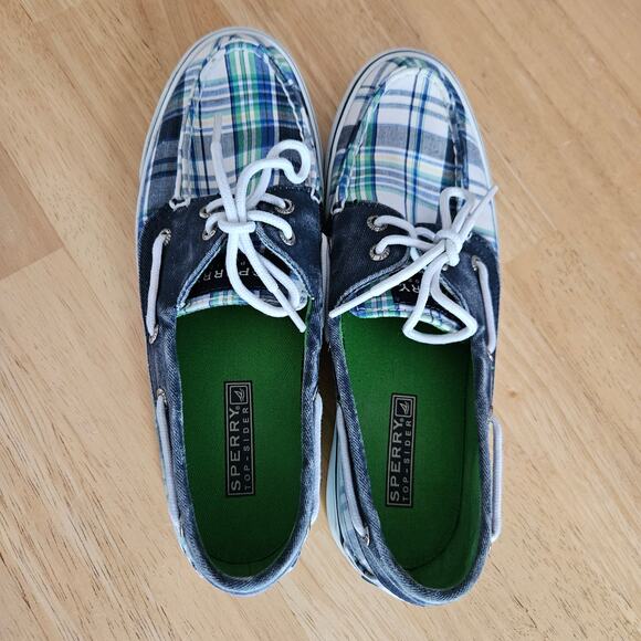 Sperry Top Sider Blue Green Plaid Boat Shoes sz 7.5M - Picture 4 of 8